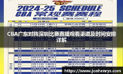 CBA广东对阵深圳比赛直播观看渠道及时间安排详解